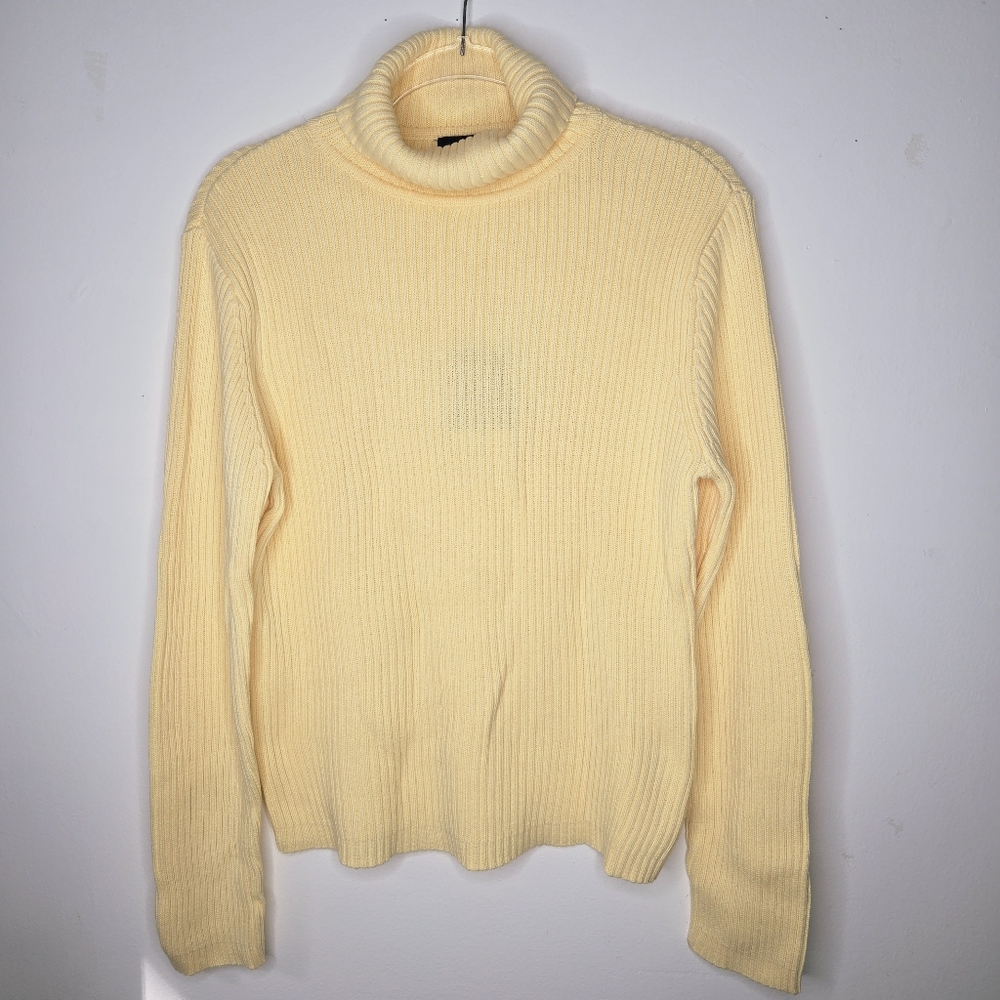 Vintage Yellow Ribbed Turtleneck Sweater Size XL Cotton NWT FLAW Preppy Fall